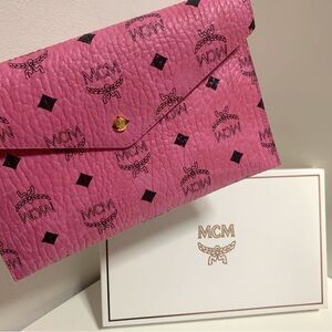 MCM Visetos Envelope Clutch Pink RARE NEW